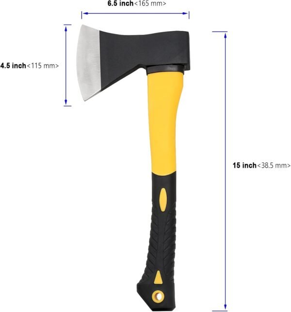 2 Pack 15 Inch Chopping Axe, Camping Axe with Rubber Cover, Forged Carbon Steel Heat Treated Blade and Fiberglass Shock Reduction Handle, Outdoor Camping Hatchet for Wood Splitting and Kindling