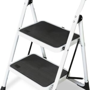 2 Step Ladder: Ergonomic Folding Stool with Anti-Slip Pedal, Step Stool with Padded Handle for Kitchen, Household, Offices. 400 lb Capacity