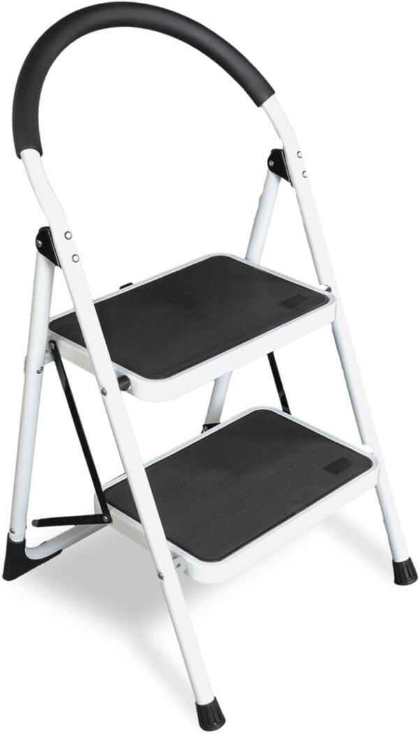 2 Step Ladder, Ergonomic Folding Stool with Anti-Slip Pedal, Step Stool with Padded Handle for Kitchen, Household, Offices,Party Decoration,400lbs Capacity, ,