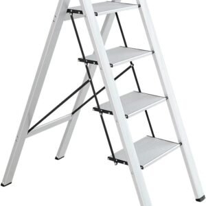 Aluminum Ladder Folding Step Ladder Heavy Duty Portable Household Cleaning Ladder Not Slip Feet Stair Stool Multi-Use for Home,Office Silver Load up to 220lb (4 Step Ladder)