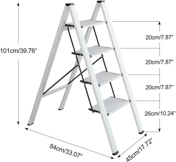 Aluminum Ladder Folding Step Ladder Heavy Duty Portable Household Cleaning Ladder Not Slip Feet Stair Stool Multi-Use for Home,Office Silver Load up to 220lb (4 Step Ladder)