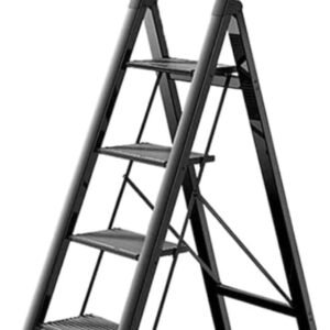 Step Ladder Tool 4 Step Ladder Telescopic Ladder With Wide Pedal And Handrails Aluminum Portable Folding Ladder Extension Ladder Multipurpose Step Stool (Color : Black, Size : 46 * 76.5 * 139cm)