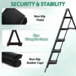 Step Ladder 5 Step Folding,Heavy Duty 330 Lbs Load Step Ladders for Home, Tall Kitchen/Closet Stepladder for Adults, Black Small & Lightweight Ladder with Anti-Slip Wide Pedals