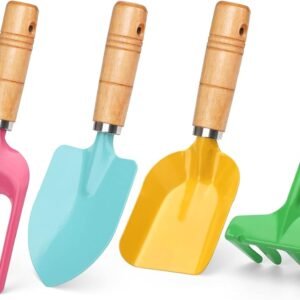 Beach Toy Scoop Sand Spade, Kids Small Garden Tool Set Toy, Rake, Spade, Hoe and Leaf Rake, Beach Shovels Spade Toy, Stainless Steel Sturdy Sandbox Kit Essential Beach Gear Accessories, 4 Pack
