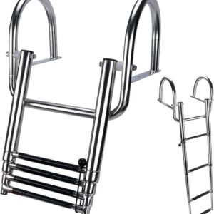 4 Step Pontoon Boat Ladder, Stainless Steel Telescoping Folding Boat Ladder Rear Entry Heavy Duty Custom Inboard Swim Ladder, Deck Ladder with Pedal and Safe Handrails for Marine Boat Yacht