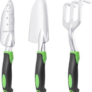 Garden Tools Set, 3 Pack Heavy Duty Gardening Tools Set Include Garden Shovel, Transplant Trowel and Hand Rake with Ergonomic Non-Slip Handle, Aluminum Alloy Lawn and Garden Hand Tools for Planting