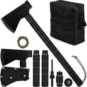 Camping Axe, Hatchet with Sheath, Multi-Tool, Camp Ax, Survival Gear, Folding Portable Tools, for Hiking, Backpacking, Emergency, Hunting, Outdoor