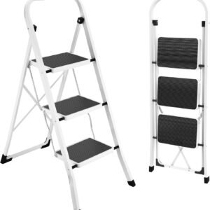 Step Ladder Folding Step Stool for Adults with Anti-Slip Pedal,330 lbs Capacity for Kitchen, Home,White