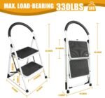 2 Step Ladder, Ergonomic Folding Stool with Anti-Slip Pedal, Step Stool with Padded Handle for Kitchen, Household, Offices,Party Decoration,400lbs Capacity, ,