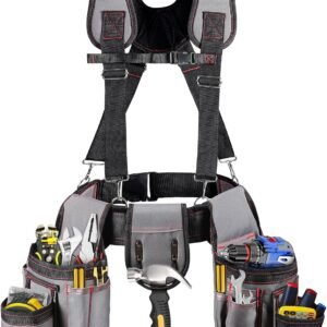 Tool Belt With Suspenders, 22 Pockets Tool Bags, Multi-Functional Adjustable Waist Tool Belt Heavy Duty Tool Organizer Suitable for Electrician,Framers,Carpenter, Construction