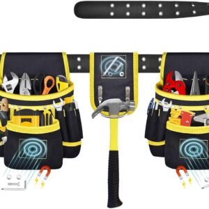 Tool Belt, Magnetic Tool Pouch with 26 Pockets for Men Heavy Duty Tool Pouch Bag, Detachable Tool Bags for Carpenter Electrician Construction Utility Belt Gifts for Dad (26 Pockets with Magnet Pouch)