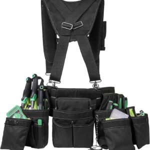 Tool Belt with Suspenders - Heavy Duty Tool Vest with Multiple Tool Pouches and Waist Support, Ideal Tool Organizer for Carpenters, Electricians, and Gardening