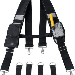 Tool Belt Suspenders for Men, Construction Tool Belt, Heavy Duty Work Suspender Tool Belt with Magnetic Wristband and Large Moveable Phone Holder
