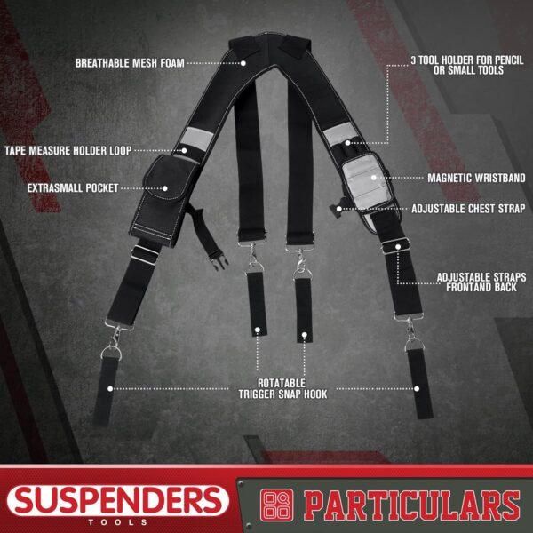 Tool Belt Suspenders for Men, Construction Tool Belt, Heavy Duty Work Suspender Tool Belt with Magnetic Wristband and Large Moveable Phone Holder